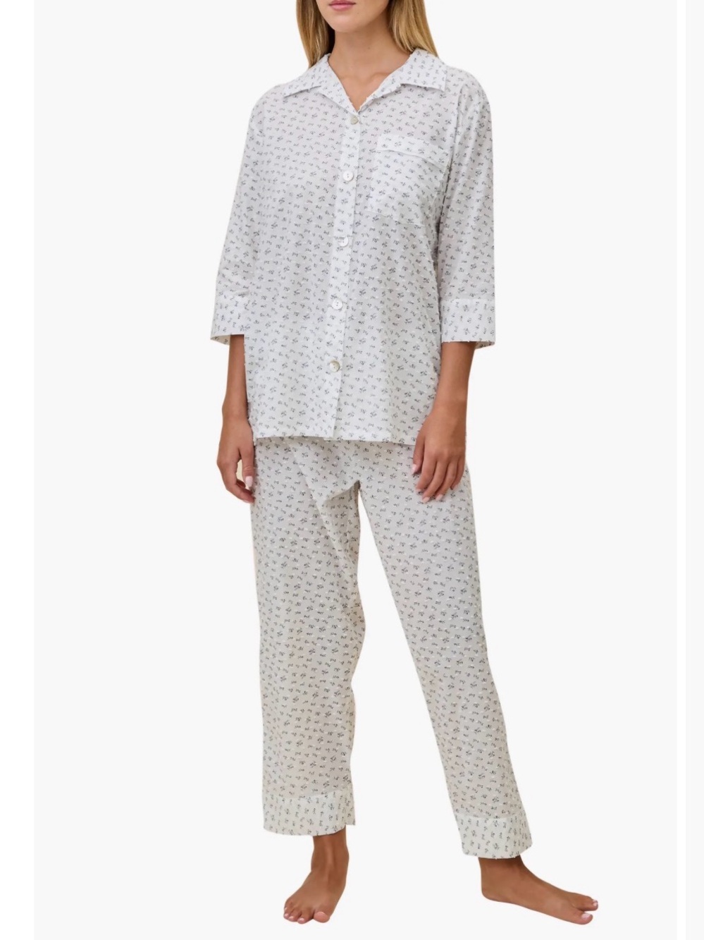 Papinelle Swiss Dot Crop Pajama Set Cotton Large White Floral